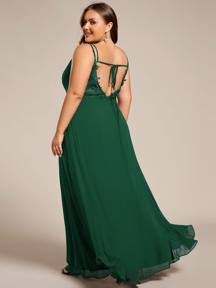 Chiffon and Lace Open Back Bridesmaid Dress with Spaghetti Straps #color_Dark Green