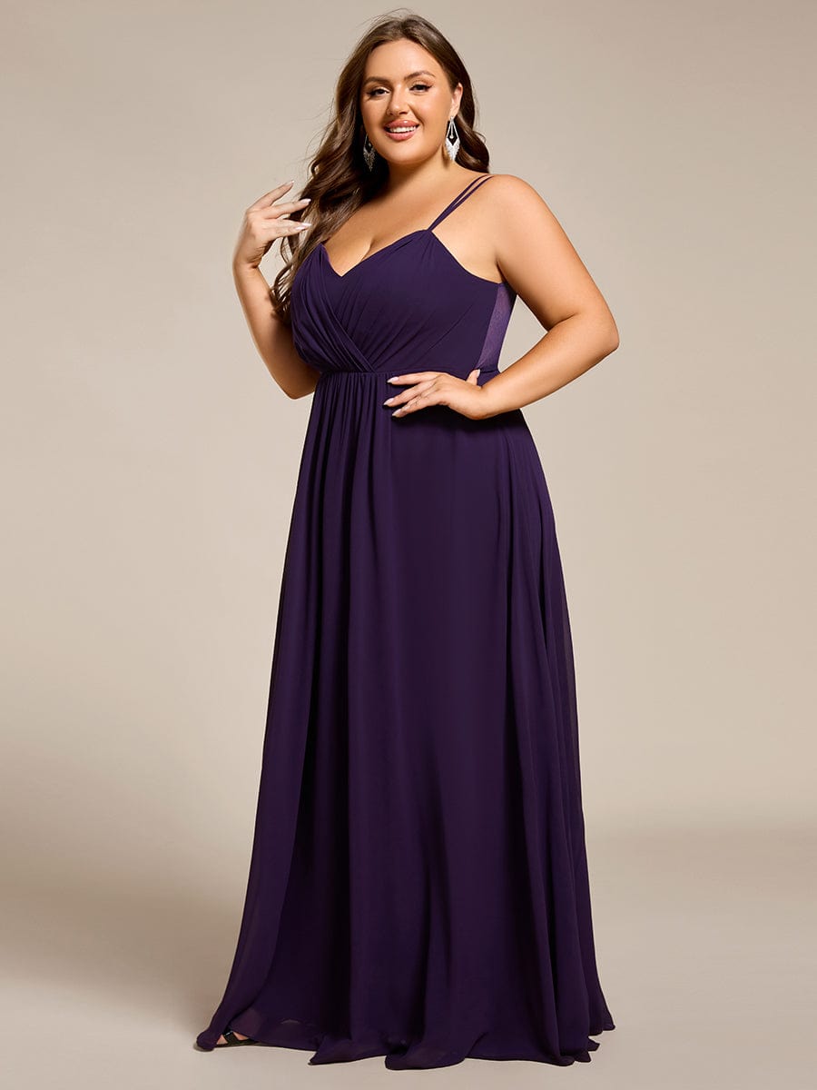 Chiffon and Lace Open Back Bridesmaid Dress with Spaghetti Straps #color_Dark Purple