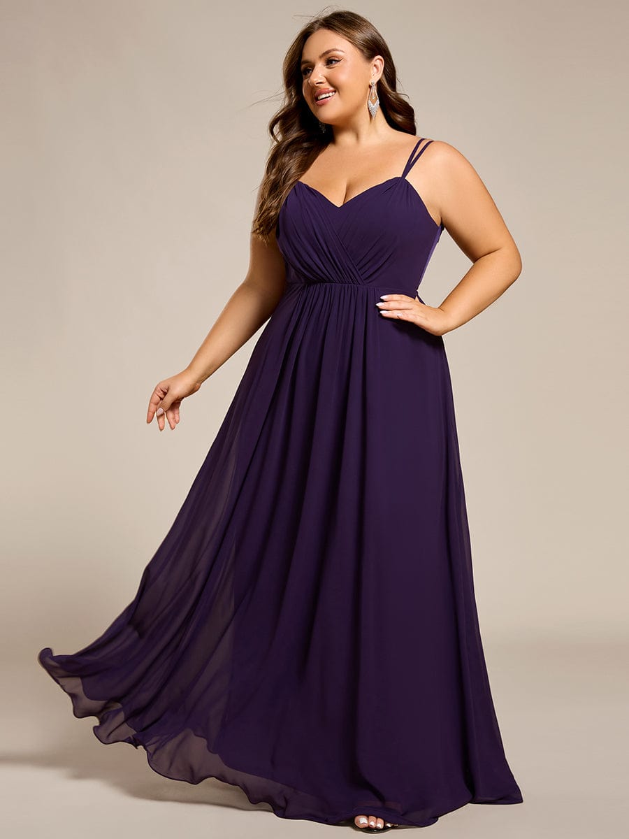 Chiffon and Lace Open Back Bridesmaid Dress with Spaghetti Straps #color_Dark Purple