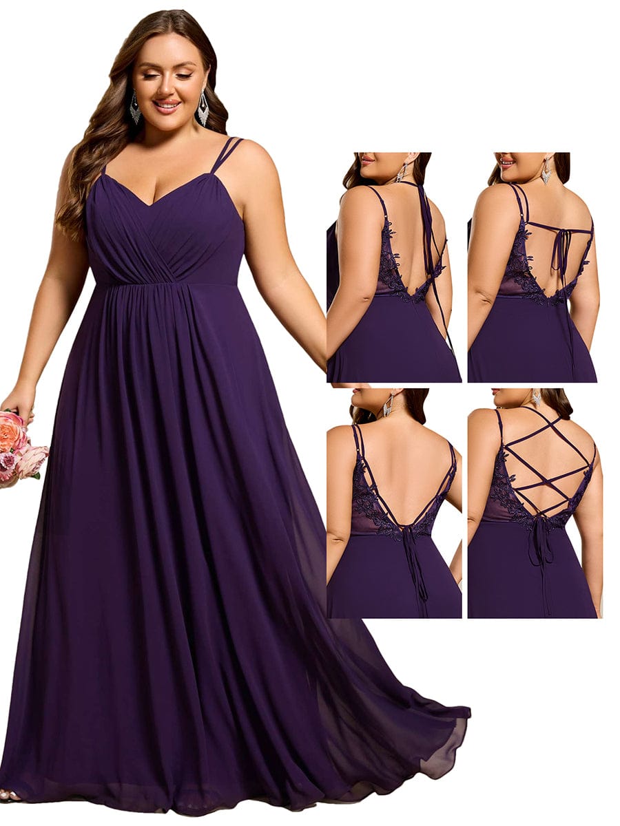 Chiffon and Lace Open Back Bridesmaid Dress with Spaghetti Straps #color_Dark Purple