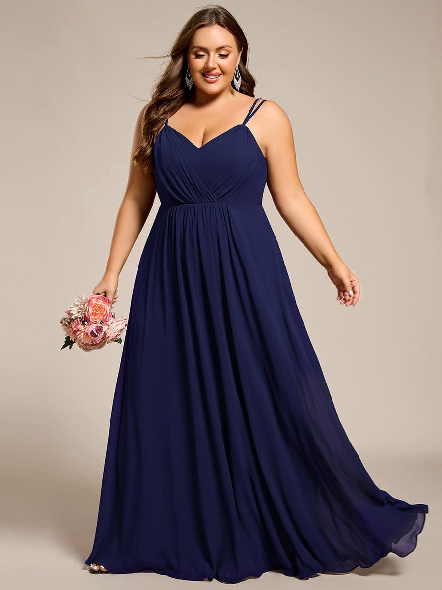 Chiffon and Lace Open Back Bridesmaid Dress with Spaghetti Straps #color_Navy Blue