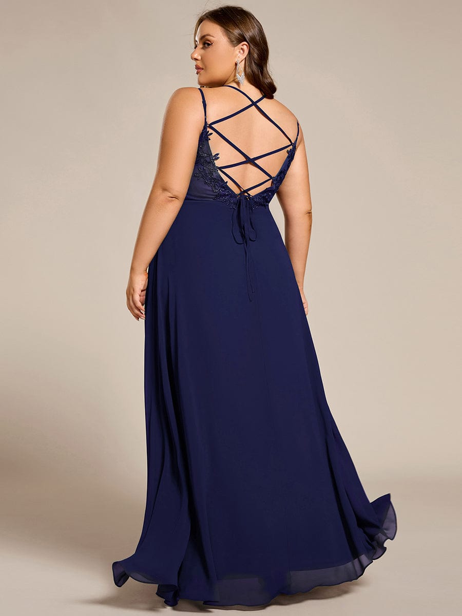 Chiffon and Lace Open Back Bridesmaid Dress with Spaghetti Straps #color_Navy Blue