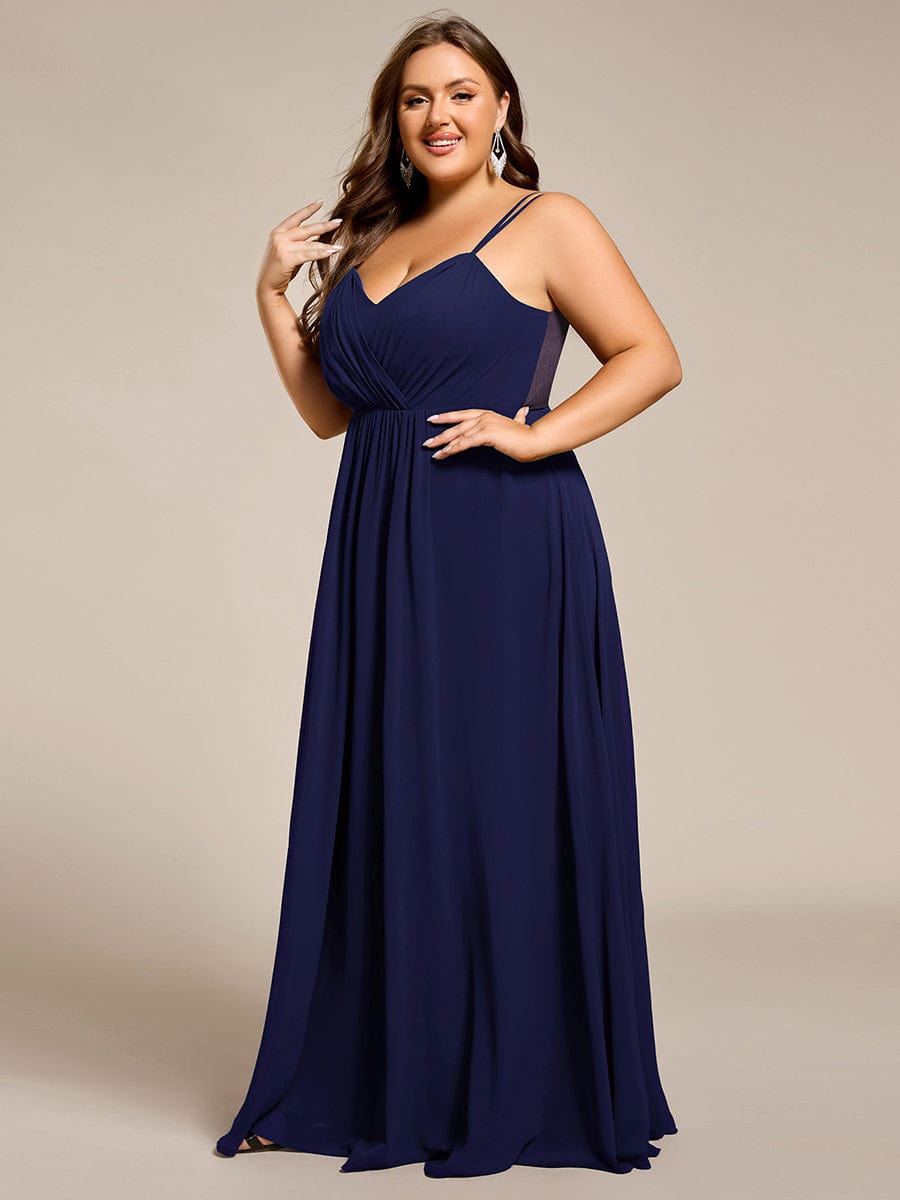 Chiffon and Lace Open Back Bridesmaid Dress with Spaghetti Straps #color_Navy Blue