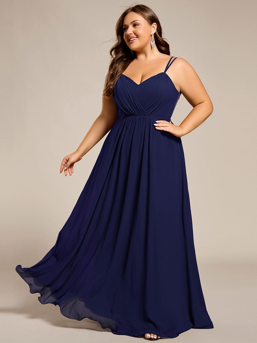 Chiffon and Lace Open Back Bridesmaid Dress with Spaghetti Straps #color_Navy Blue