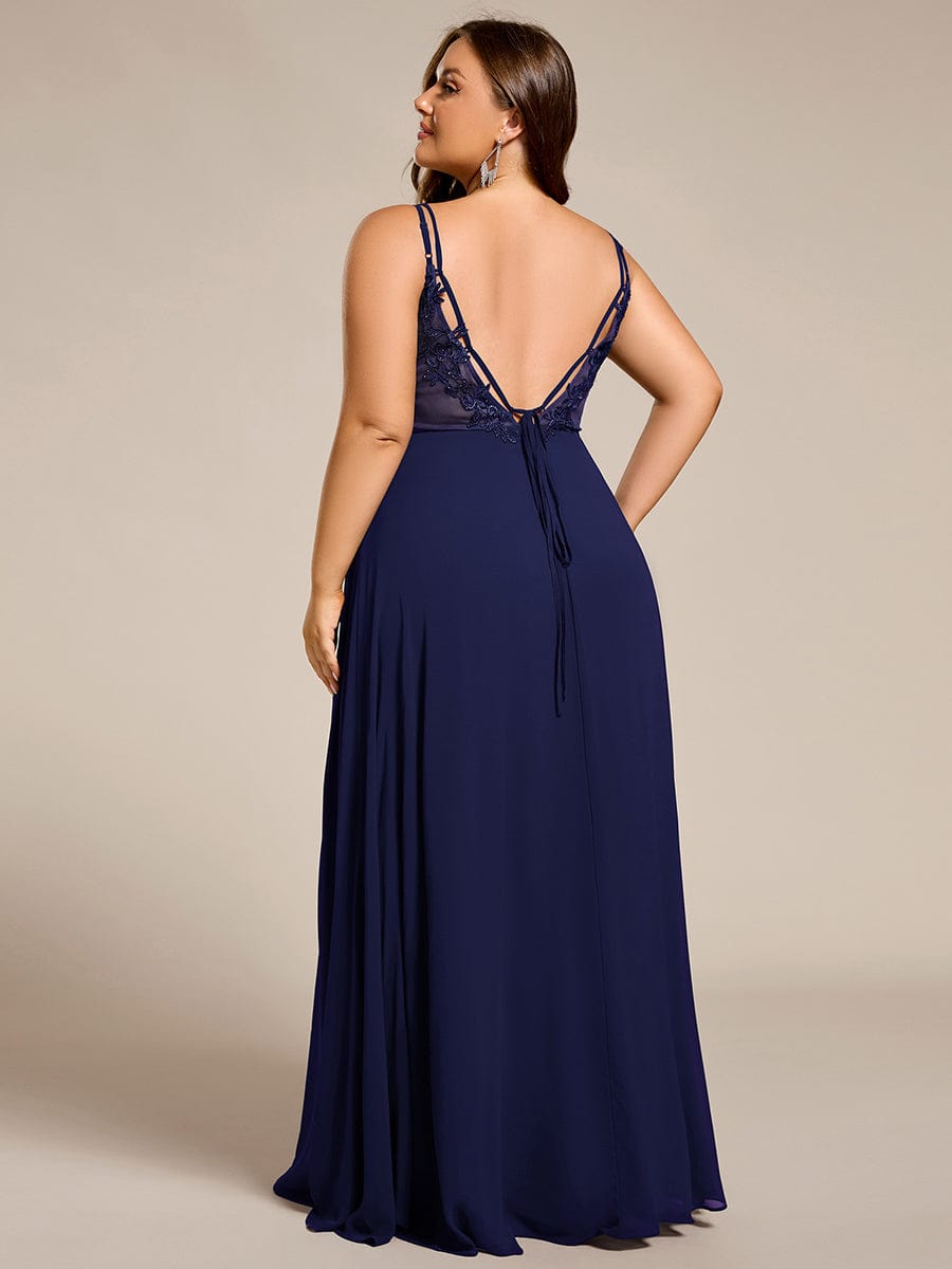 Chiffon and Lace Open Back Bridesmaid Dress with Spaghetti Straps #color_Navy Blue