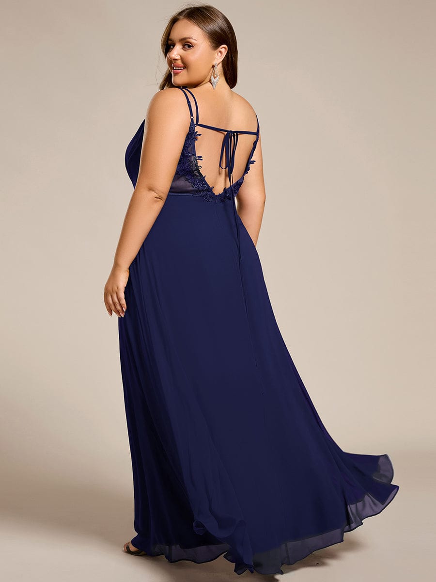 Chiffon and Lace Open Back Bridesmaid Dress with Spaghetti Straps #color_Navy Blue