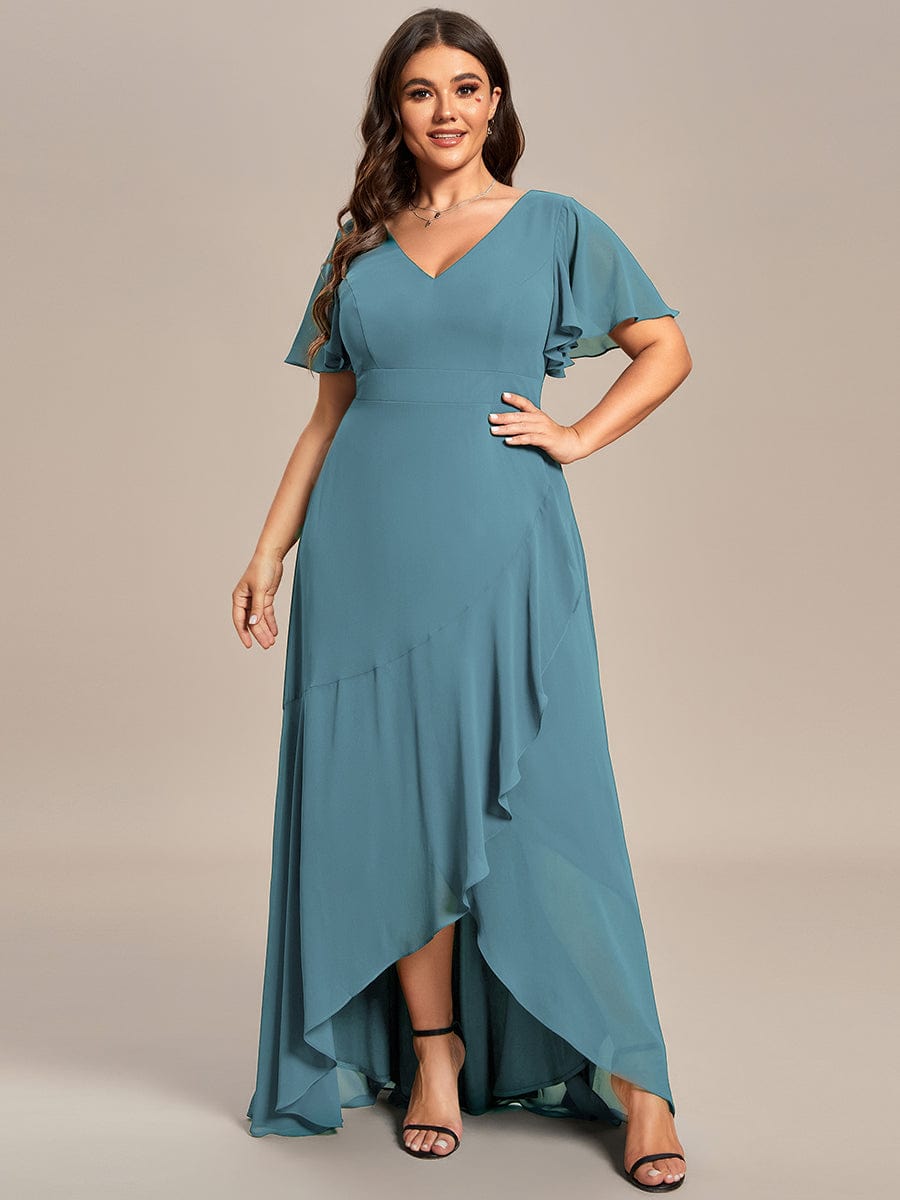 Charming Chiffon Bridesmaid Dress with Lotus Leaf Hemline #color_Light Teal