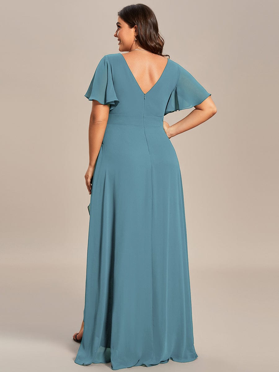 Charming Chiffon Bridesmaid Dress with Lotus Leaf Hemline #color_Light Teal