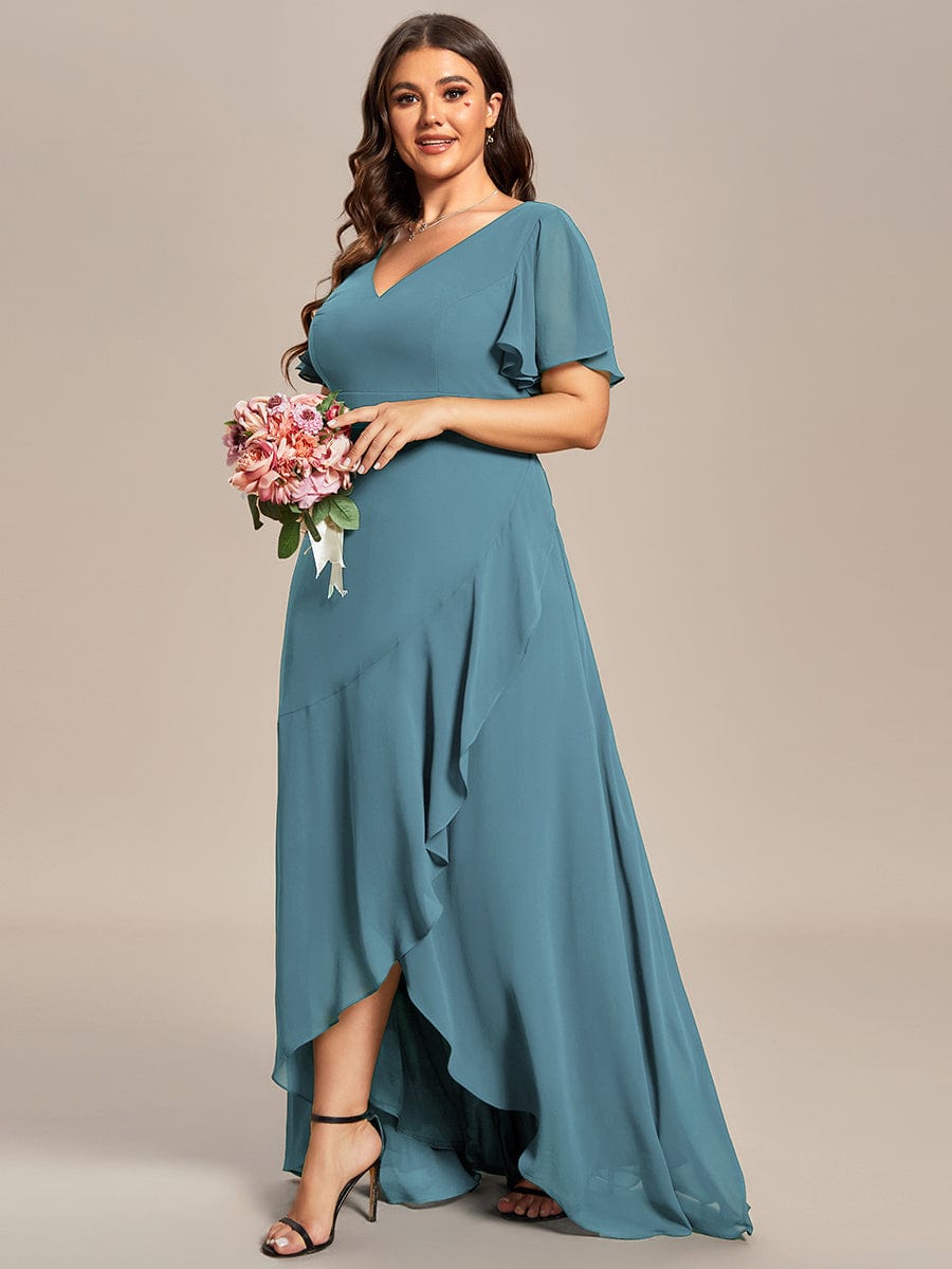 Plus Size Elegant Lotus Sleeves Chiffon Bridesmaid Dress #color_Light Teal