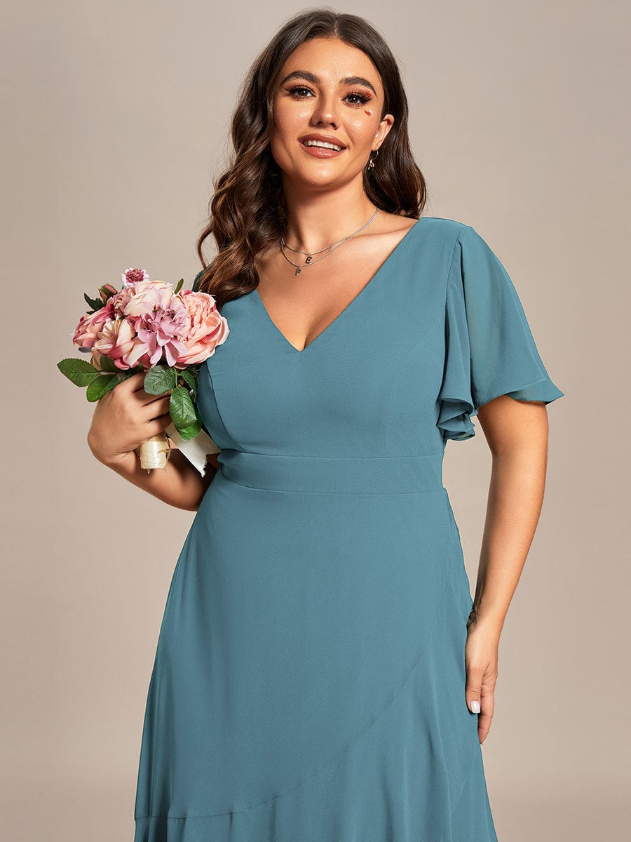 Charming Chiffon Bridesmaid Dress with Lotus Leaf Hemline #color_Dusty Blue