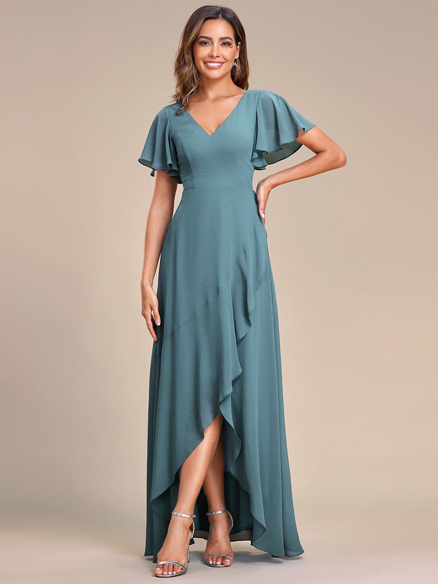 Charming Chiffon Bridesmaid Dress with Lotus Leaf Hemline #color_Light Teal