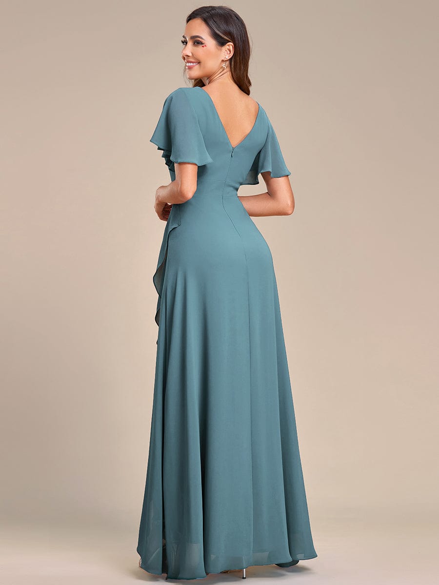 Charming Chiffon Bridesmaid Dress with Lotus Leaf Hemline #color_Dusty Blue