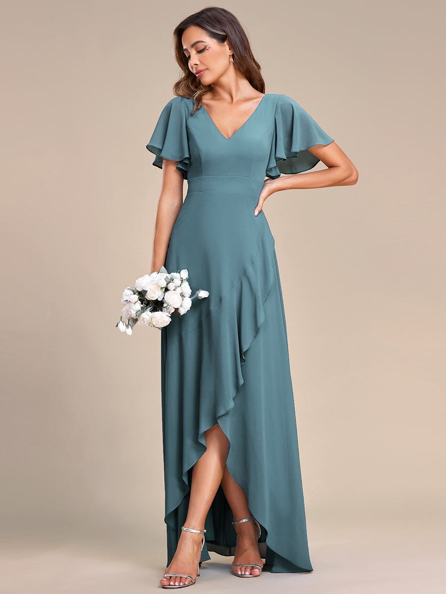 Charming Chiffon Bridesmaid Dress with Lotus Leaf Hemline #color_Light Teal