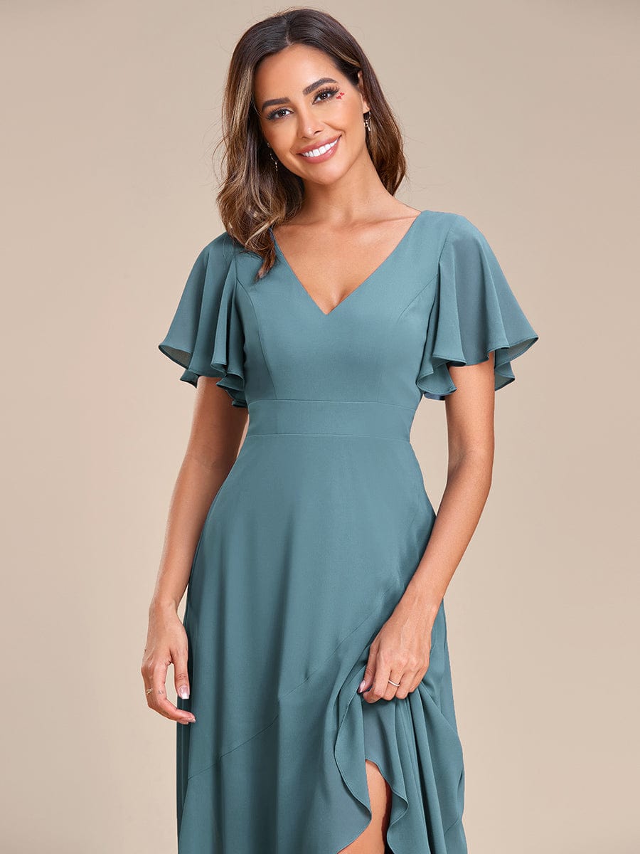 Charming Chiffon Bridesmaid Dress with Lotus Leaf Hemline #color_Light Teal