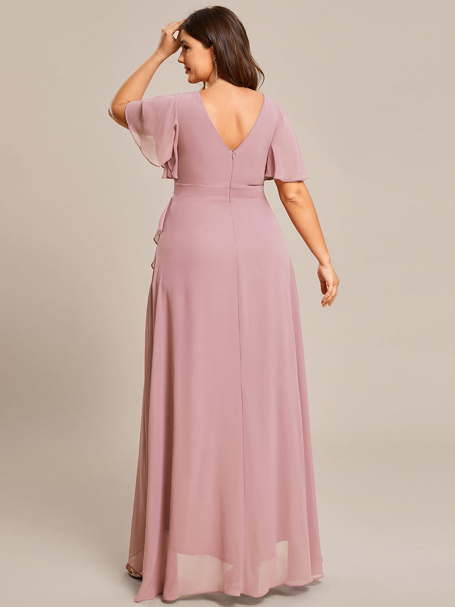 Plus Size Elegant Lotus Sleeves Chiffon Bridesmaid Dress #color_Dusty Rose