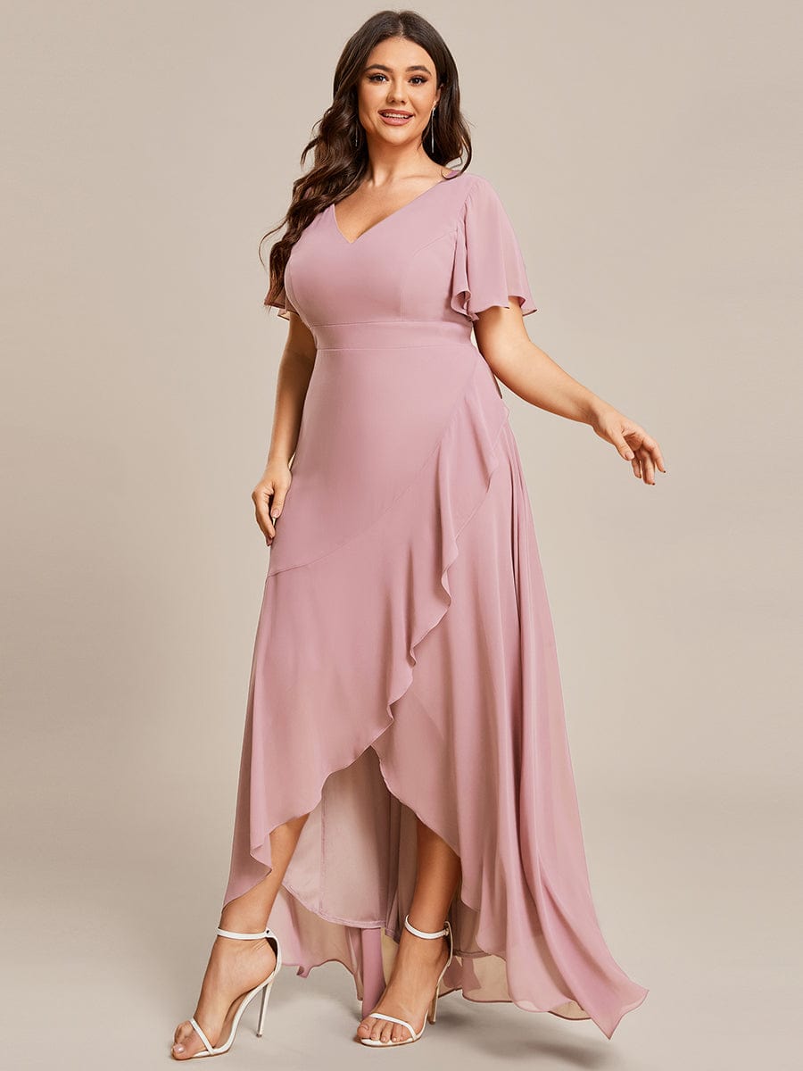 Plus Size Elegant Lotus Sleeves Chiffon Bridesmaid Dress #color_Dusty Rose