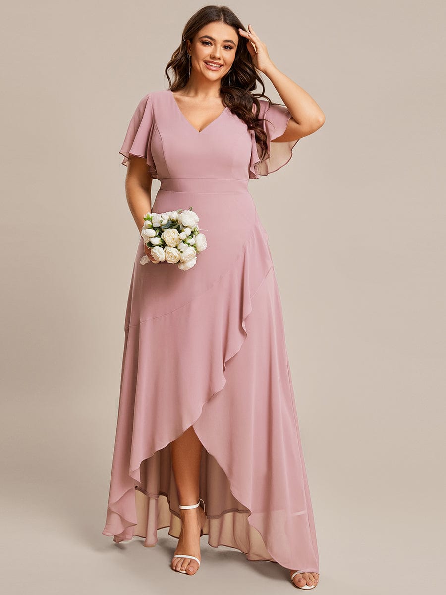 Charming Chiffon Bridesmaid Dress with Lotus Leaf Hemline #color_Dusty Rose