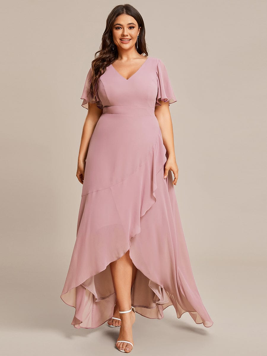 Plus Size Elegant Lotus Sleeves Chiffon Bridesmaid Dress #color_Dusty Rose