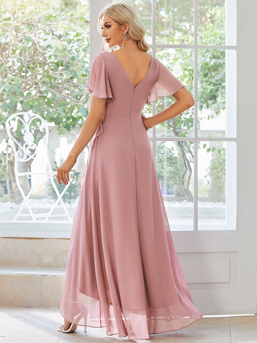 Charming Chiffon Bridesmaid Dress with Lotus Leaf Hemline #color_Dusty Rose