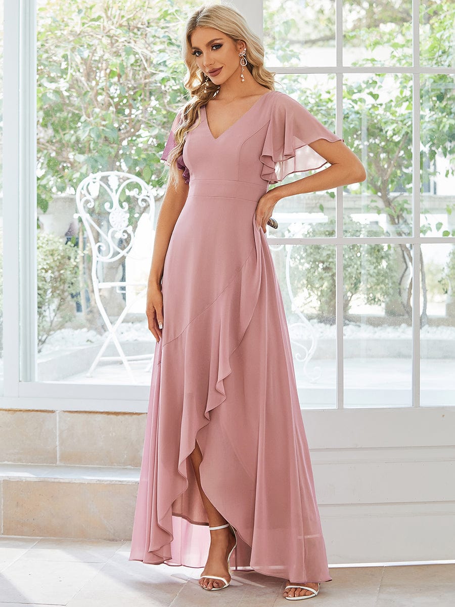 Charming Chiffon Bridesmaid Dress with Lotus Leaf Hemline #color_Dusty Rose