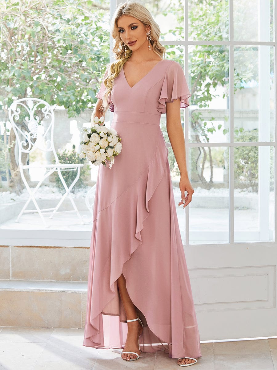 Charming Chiffon Bridesmaid Dress with Lotus Leaf Hemline #color_Dusty Rose