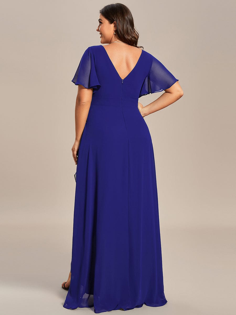 Charming Chiffon Bridesmaid Dress with Lotus Leaf Hemline #color_Sapphire Blue