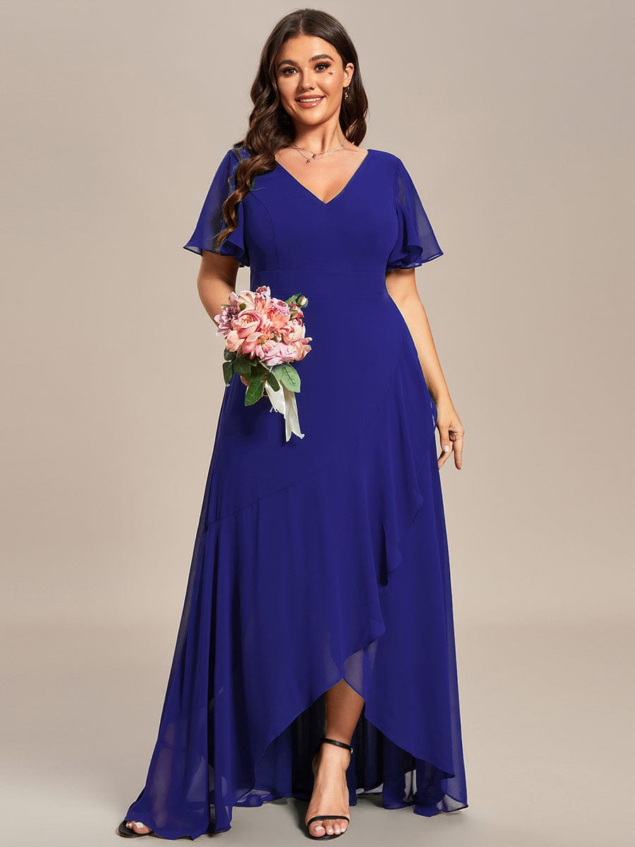 Charming Chiffon Bridesmaid Dress with Lotus Leaf Hemline #color_Sapphire Blue