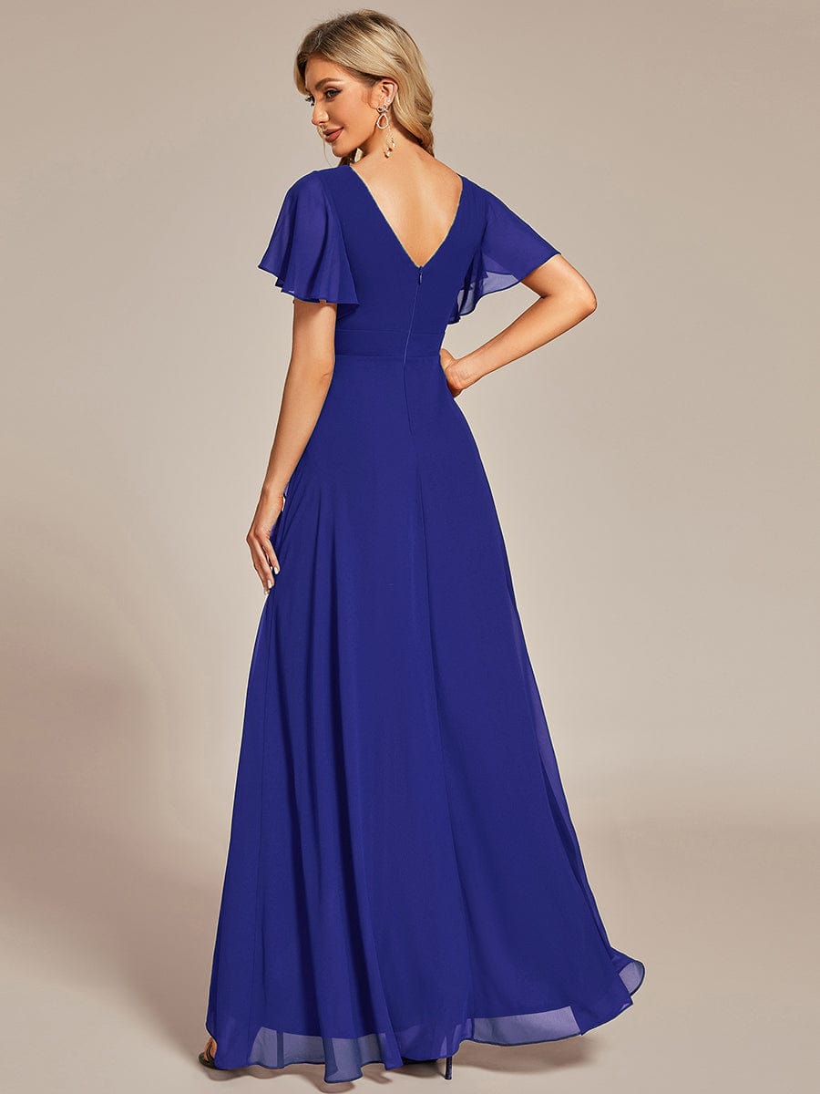 Charming Chiffon Bridesmaid Dress with Lotus Leaf Hemline #color_Sapphire Blue