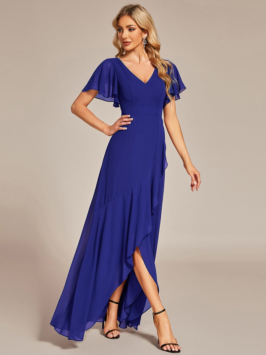 Charming Chiffon Bridesmaid Dress with Lotus Leaf Hemline #color_Sapphire Blue