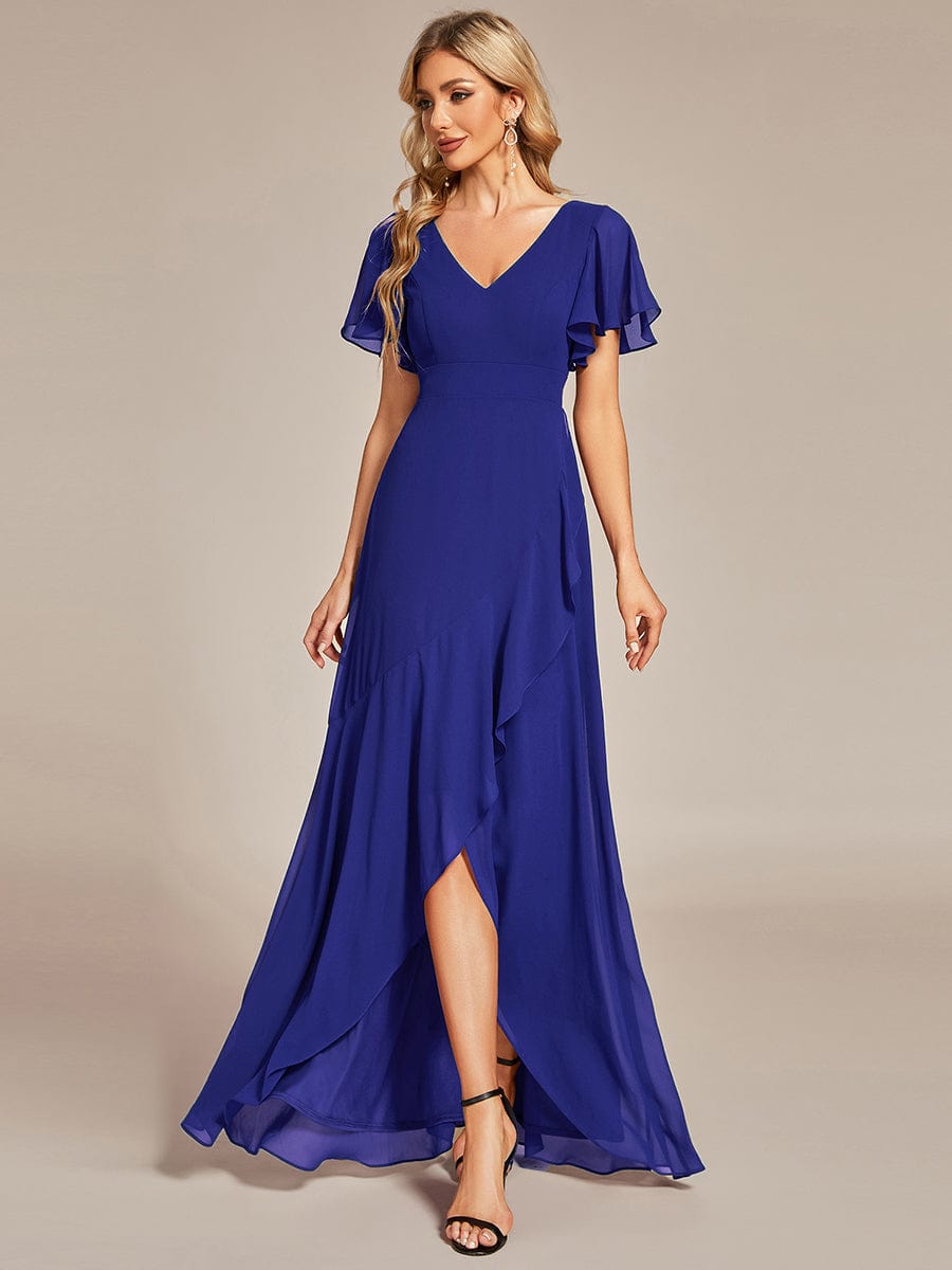 Charming Chiffon Bridesmaid Dress with Lotus Leaf Hemline #color_Sapphire Blue