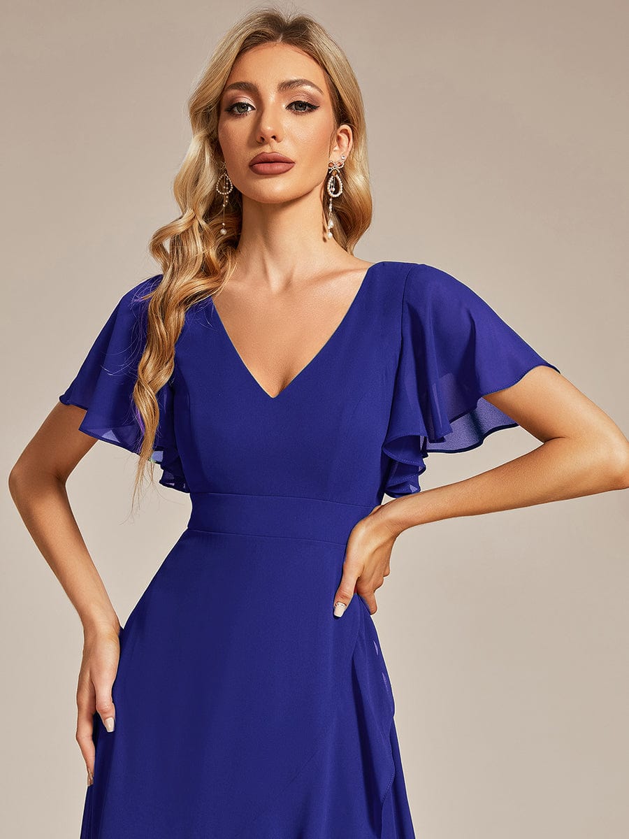 Charming Chiffon Bridesmaid Dress with Lotus Leaf Hemline #color_Sapphire Blue