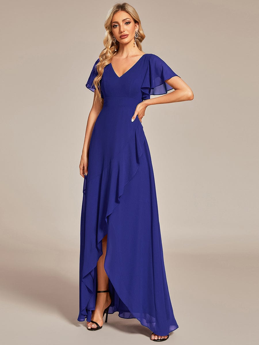 Charming Chiffon Bridesmaid Dress with Lotus Leaf Hemline #color_Sapphire Blue