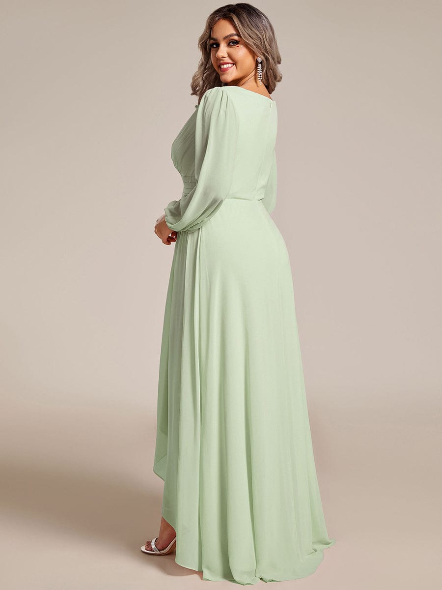 Plus Size Enchanting Chiffon Lantern Sleeve Pleated High Waist Bridesmaid Dress #color_Mint Green