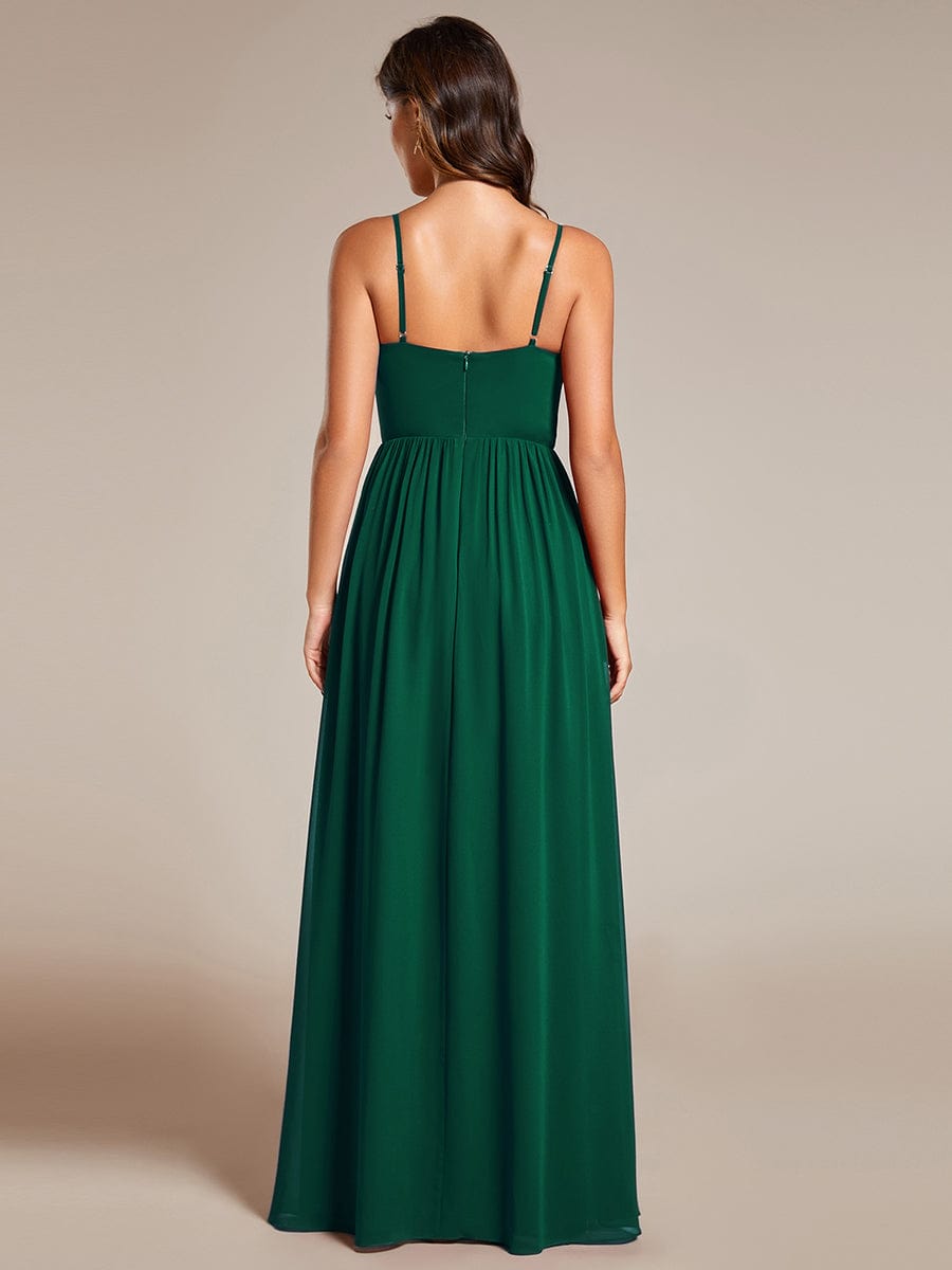 Maxi V-Neck Lotus Leaf Chiffon Bridesmaid Dress with Pleating #color_Dark Green