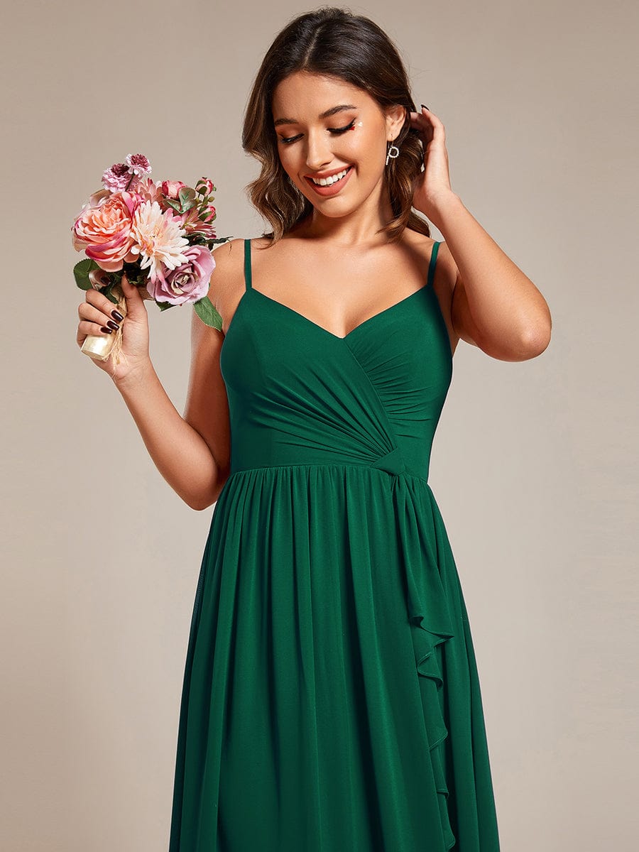 Maxi Pleated Lotus Leaf Chiffon Bridesmaid Dress with V Neck Ever Pretty UK