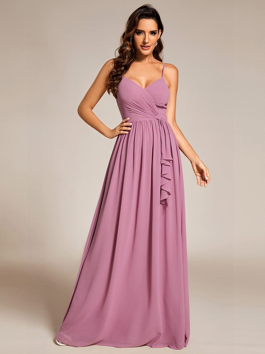 Maxi V-Neck Lotus Leaf Chiffon Bridesmaid Dress with Pleating #color_Purple Orchid