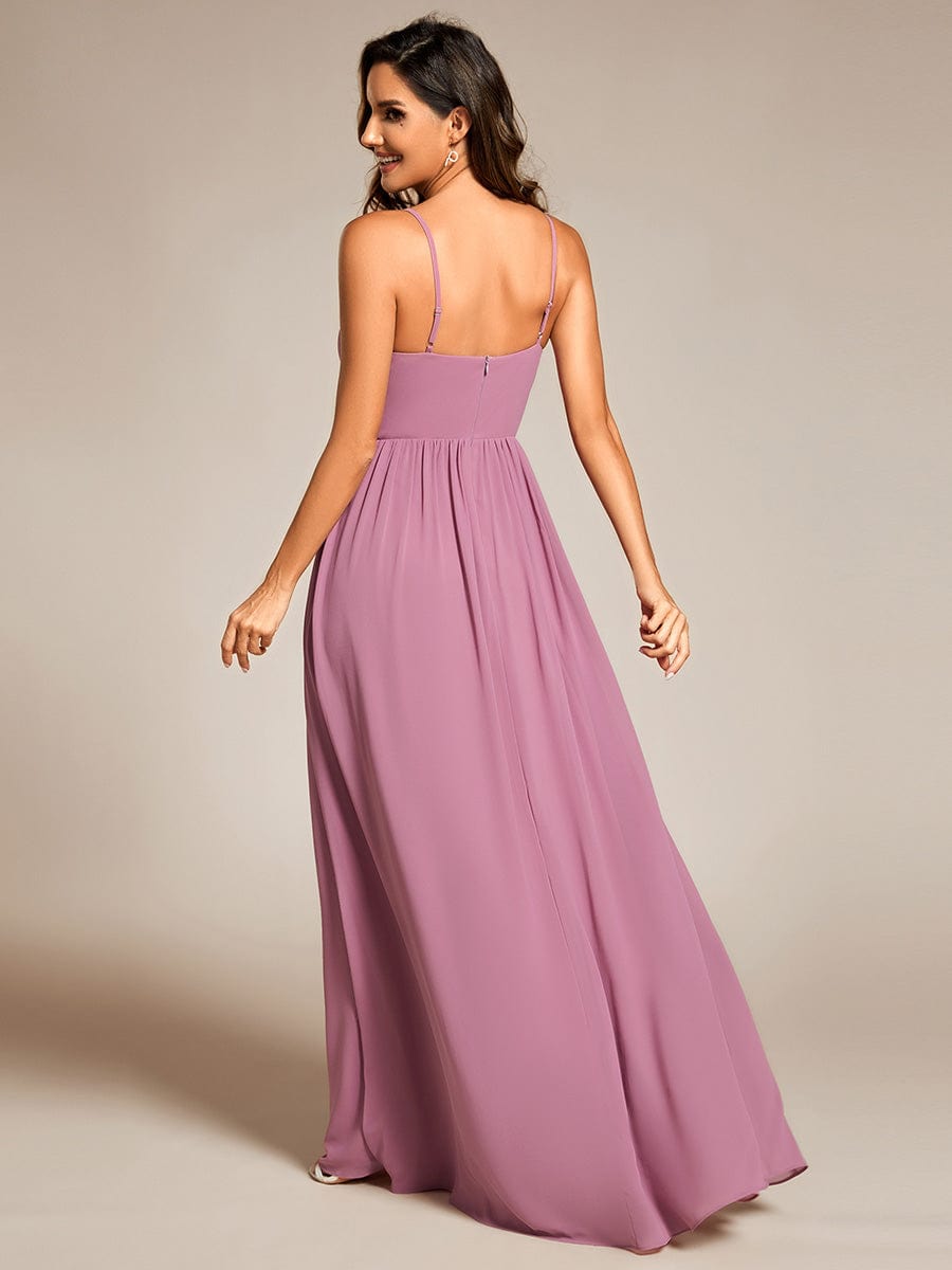 Maxi V-Neck Lotus Leaf Chiffon Bridesmaid Dress with Pleating #color_Purple Orchid