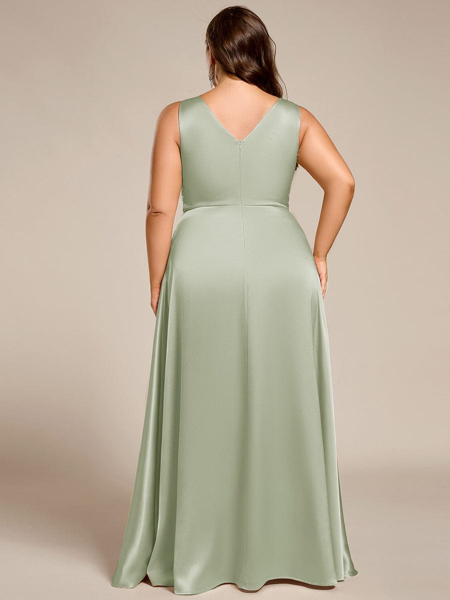 Sleeveless Empire Waist Satin Maxi Bridesmaid Dress With Pockets #color_Mint Green