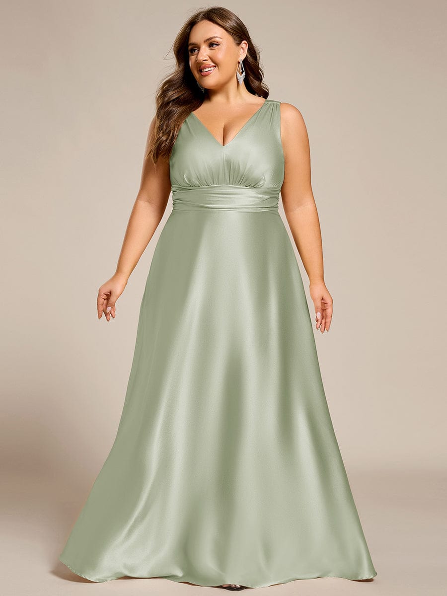 Sleeveless Empire Waist Satin Maxi Bridesmaid Dress With Pockets #color_Mint Green