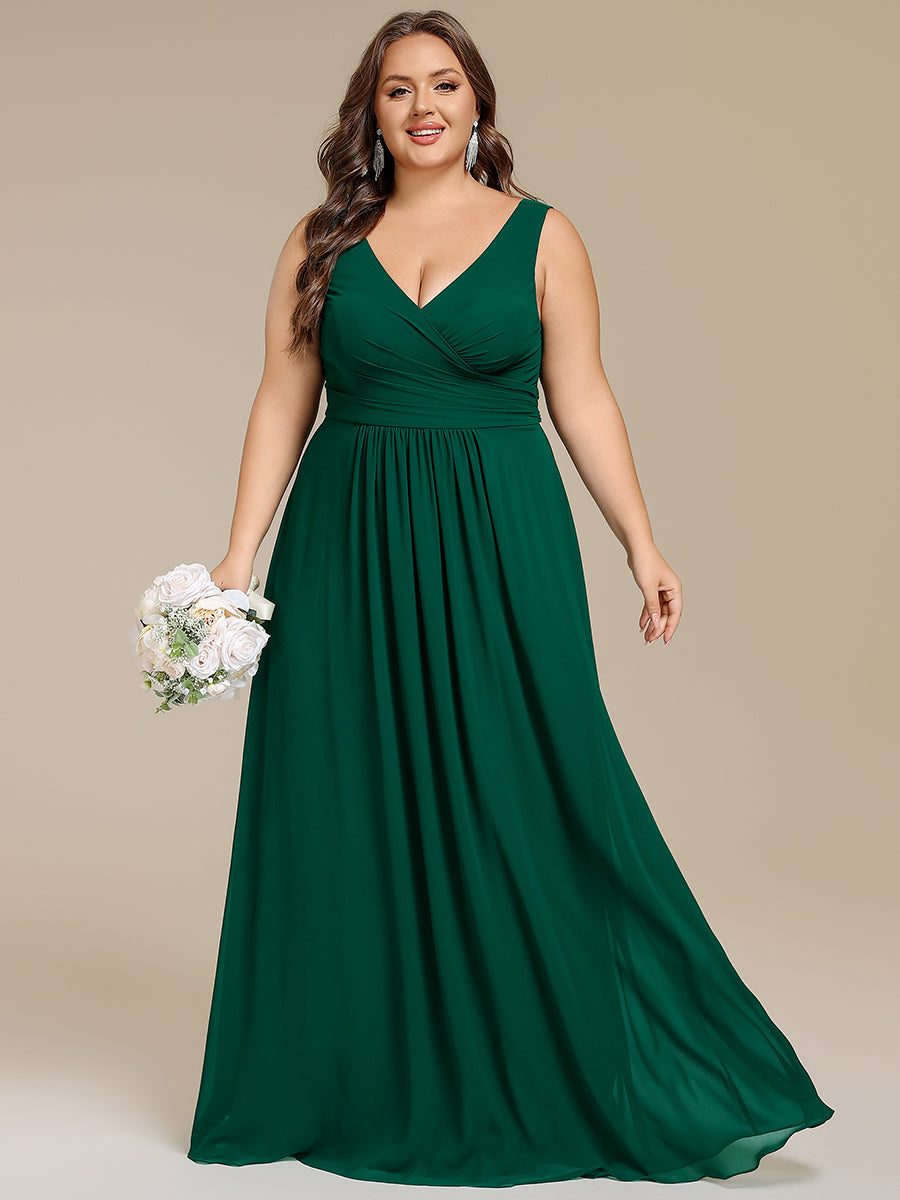 Sleeveless A-Line Chiffon Maxi Bridesmaid Dress #color_Dark Green