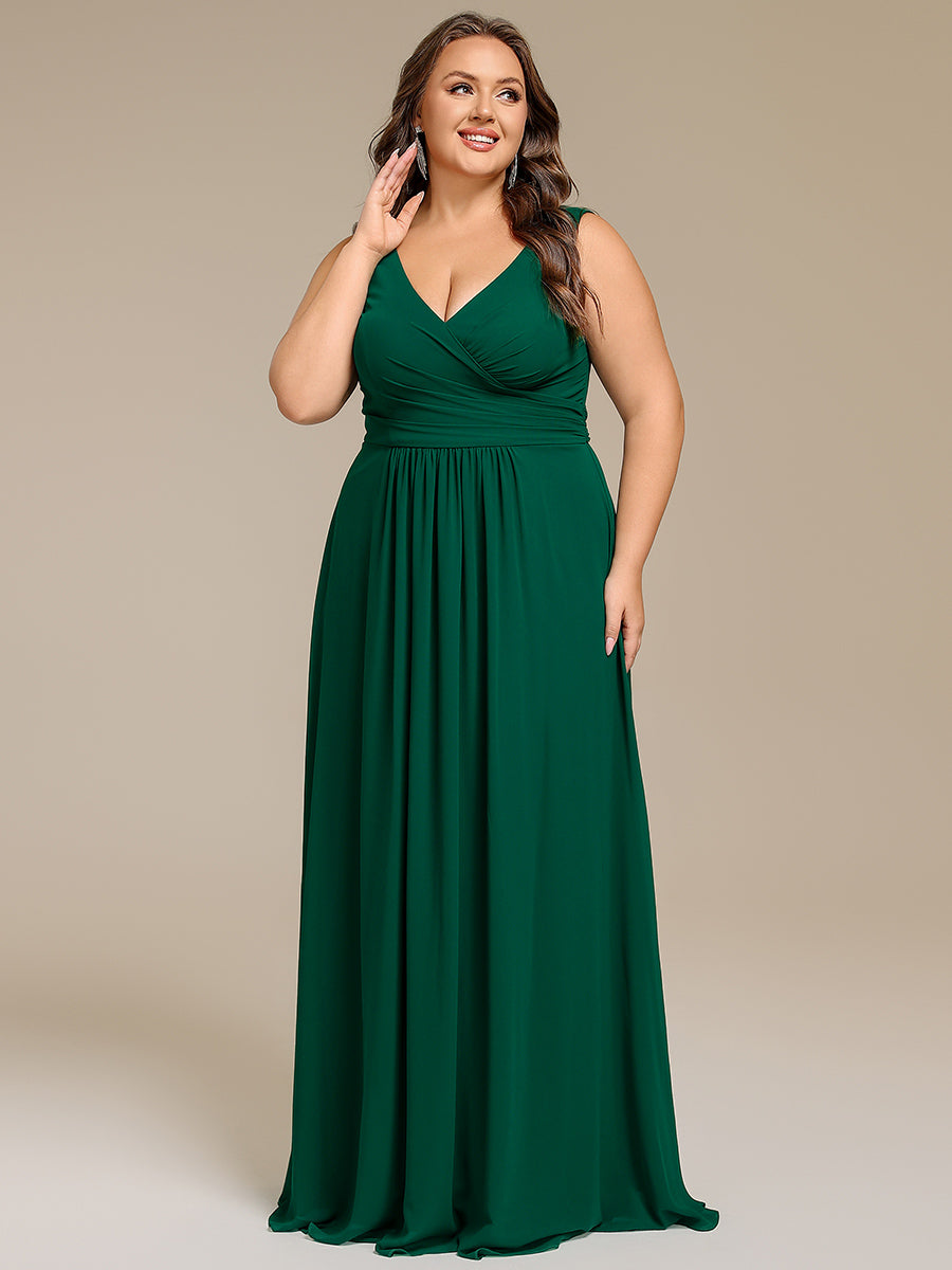 Sleeveless A-Line Chiffon Maxi Bridesmaid Dress #color_Dark Green