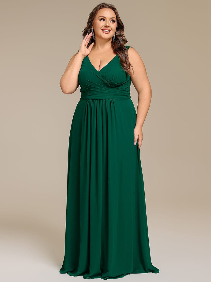 Plus Size Sleeveless A-Line Chiffon Maxi Bridesmaid Dress #color_Dark Green