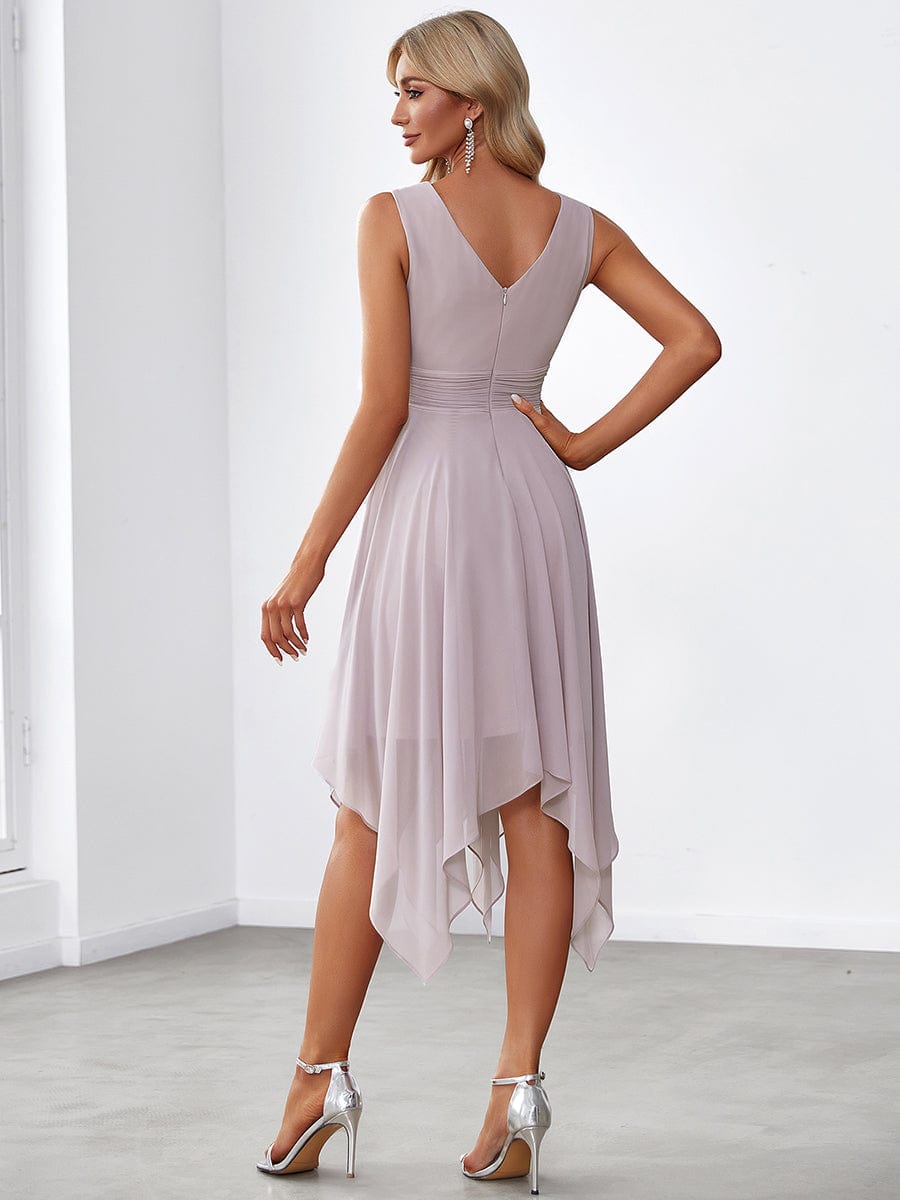 Knee Length Chiffon Bridesmaid Dress with Irregular Hem #color_Lilac