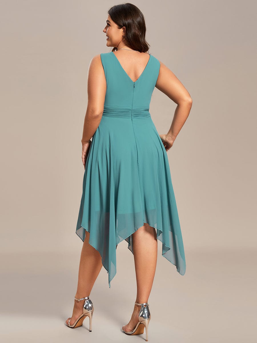 Knee Length Chiffon Bridesmaid Dress with Irregular Hem #color_Dusty Blue