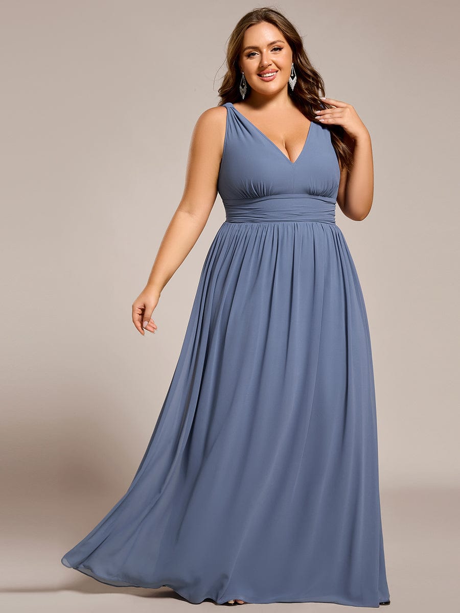 Elegant V Neck A Line Chiffon Maxi Bridesamid Dresses #color_Dusty Blue