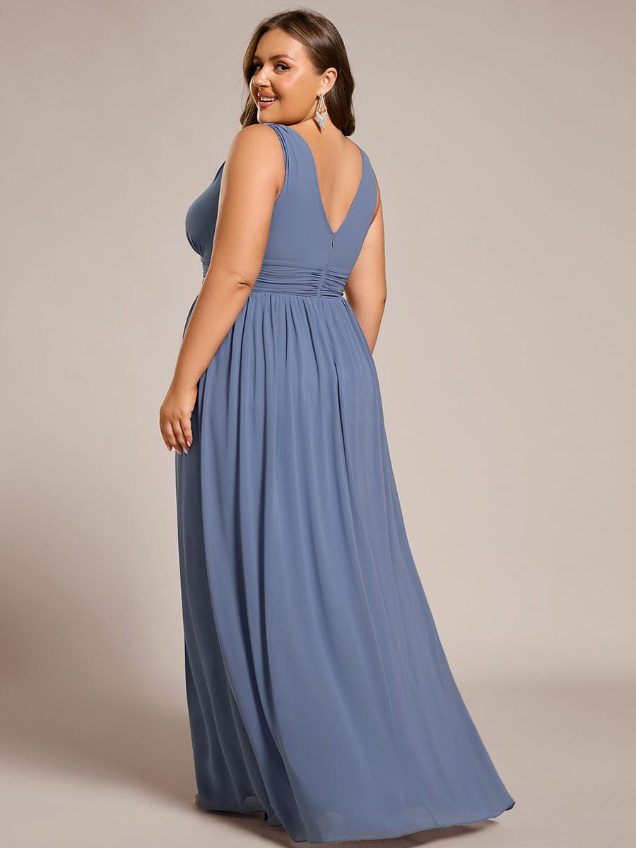 Elegant V Neck A Line Chiffon Maxi Bridesamid Dresses #color_Dusty Blue