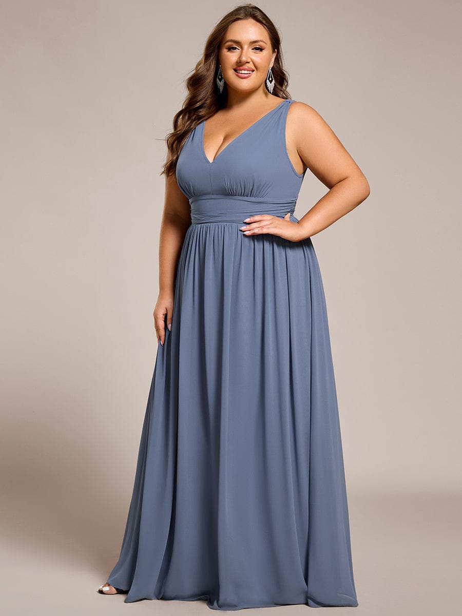 Elegant V Neck A Line Chiffon Maxi Bridesamid Dresses #color_Dusty Blue