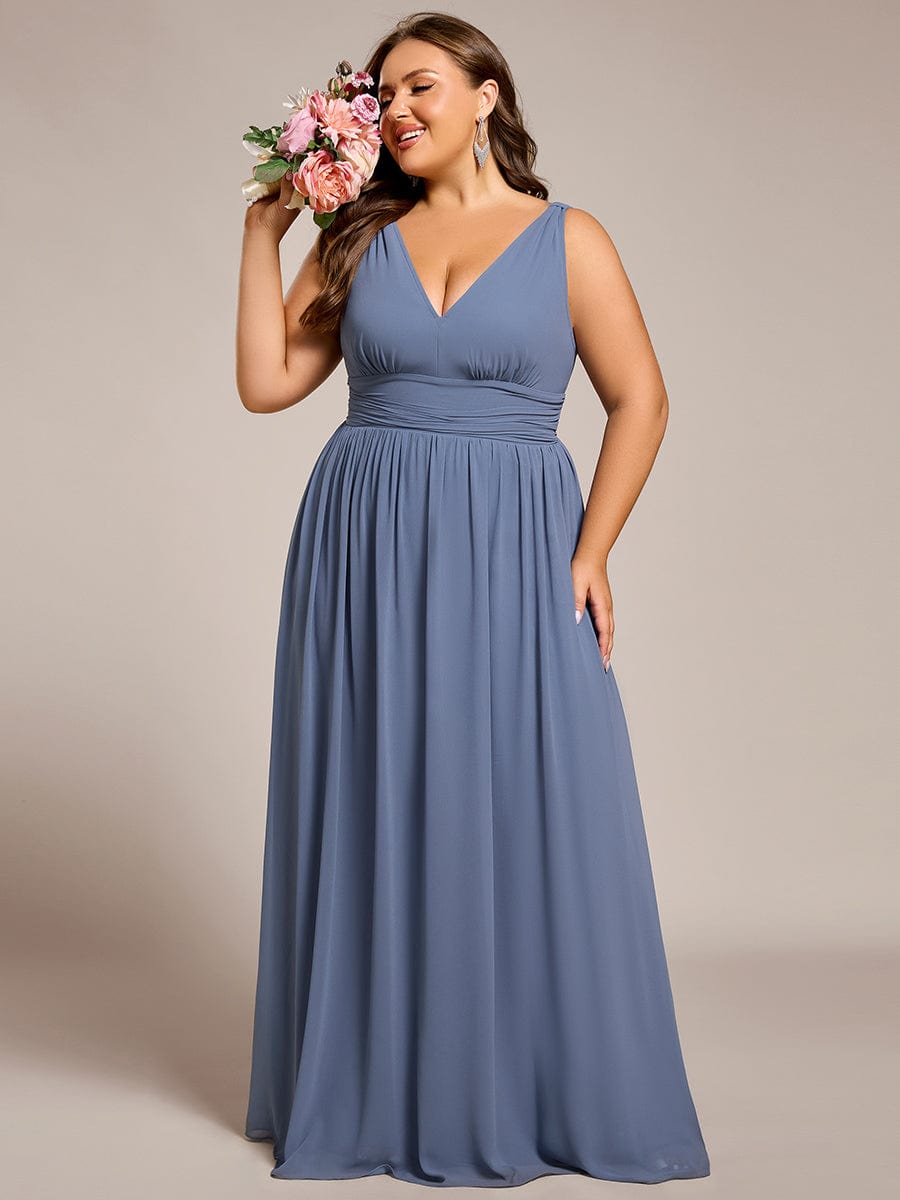 Elegant V Neck A Line Chiffon Maxi Bridesamid Dresses #color_Dusty Blue