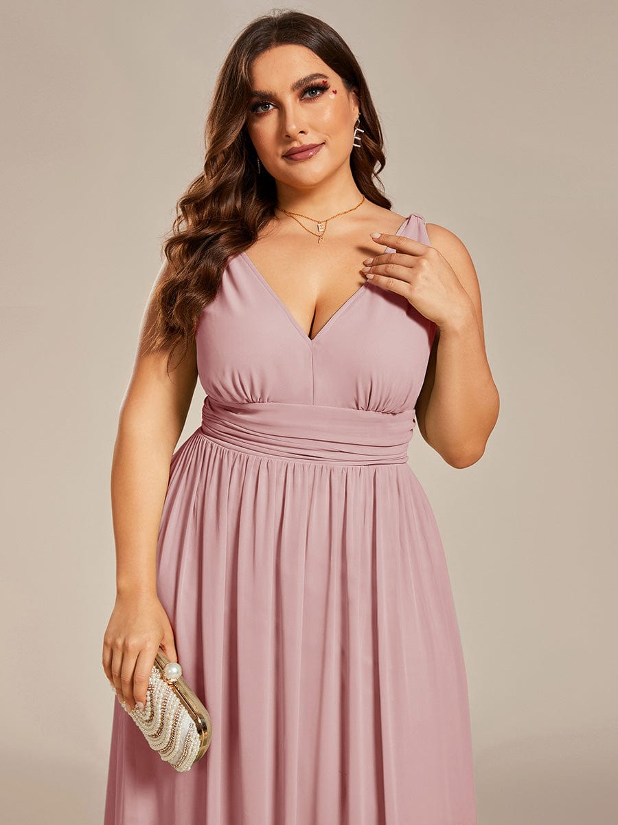 Plus Size Sleeveless V-Neck Chiffon Maxi Bridesmaid Dress #color_Dusty Rose