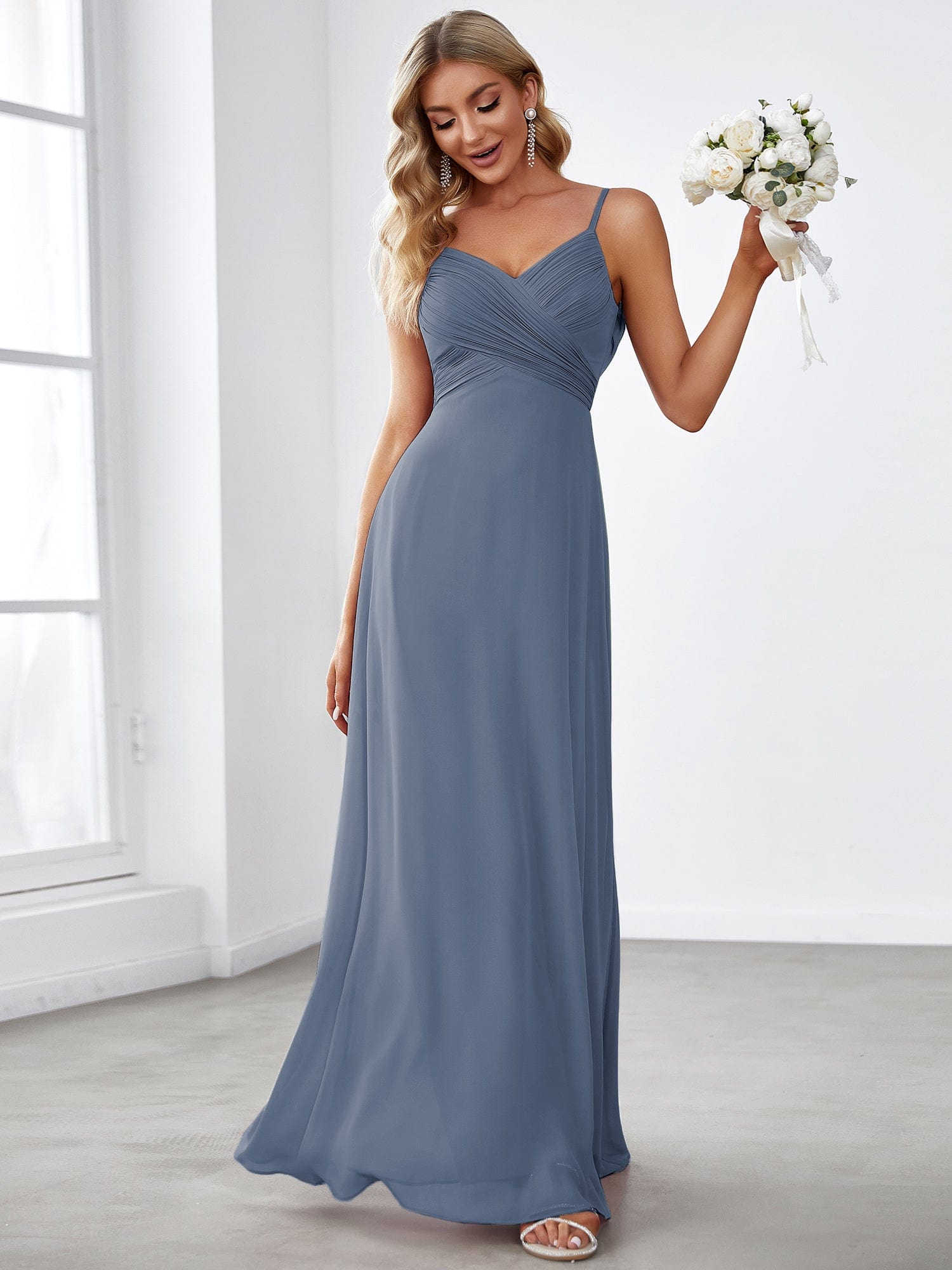 Sweetheart Draped Back Floor Length Bridesmaid Dress #color_Dusty Navy